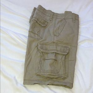 Young men’s khaki cargo shorts.